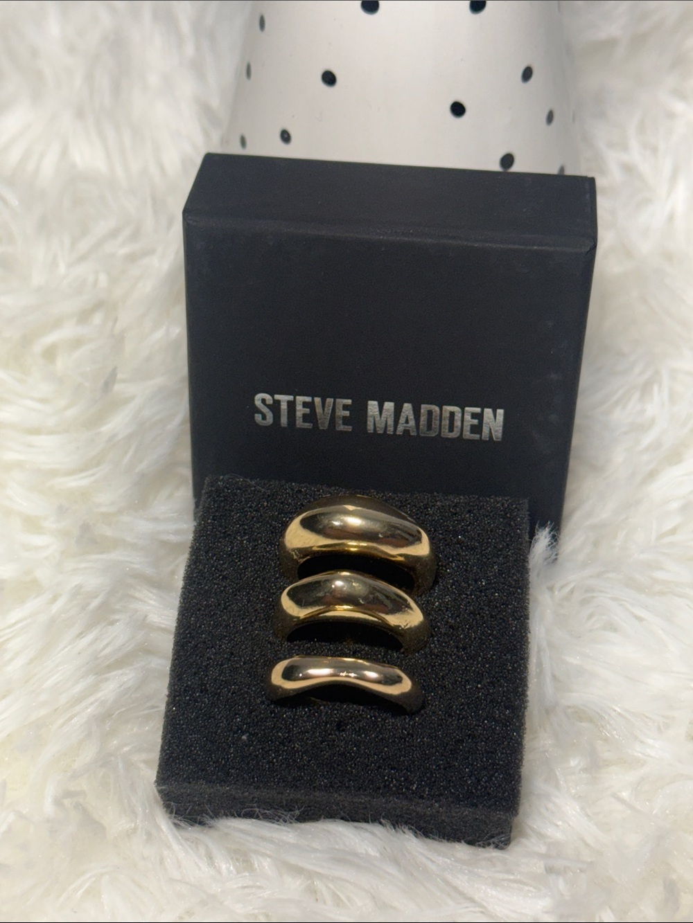 Steve Madden Shiny Gold tone Wave set of 3 Ring Set